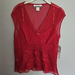 Vtg Y2K Babydoll Top & Cami Size 14 Red Sheer 2 Piece Romantic Coquette Whimsy
